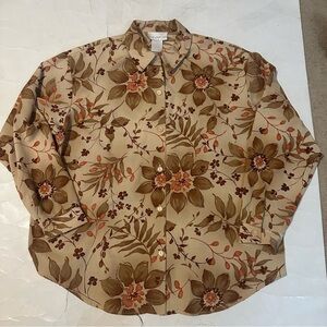 Susan Graver XL Floral Casual Autumn Print Long Big Button Down Office Shirt